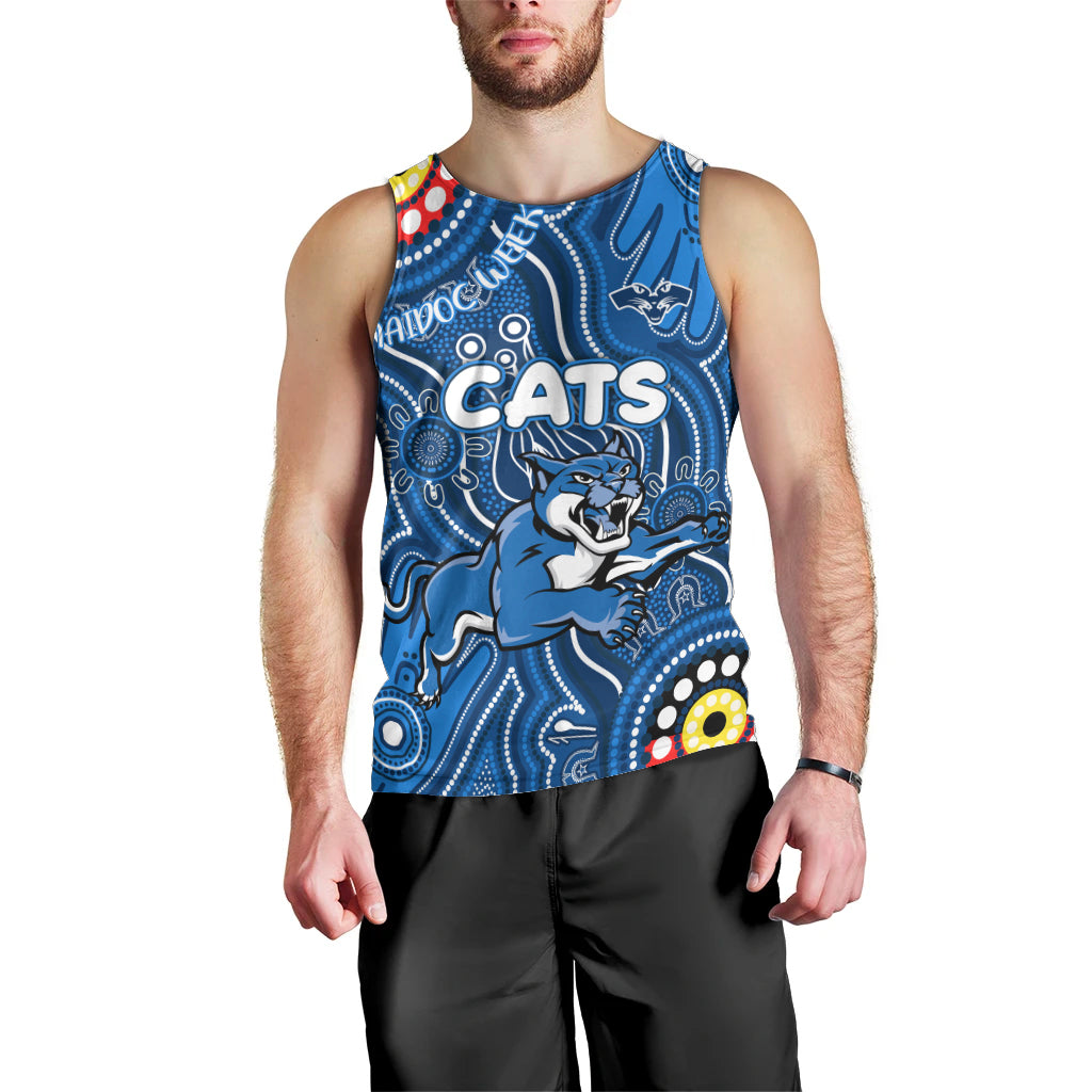 Personalised NAIDOC Week 2024 Geelong Cats Men Tank Top Australian Aboriginal Hand Painting - Vibe Hoodie Shop