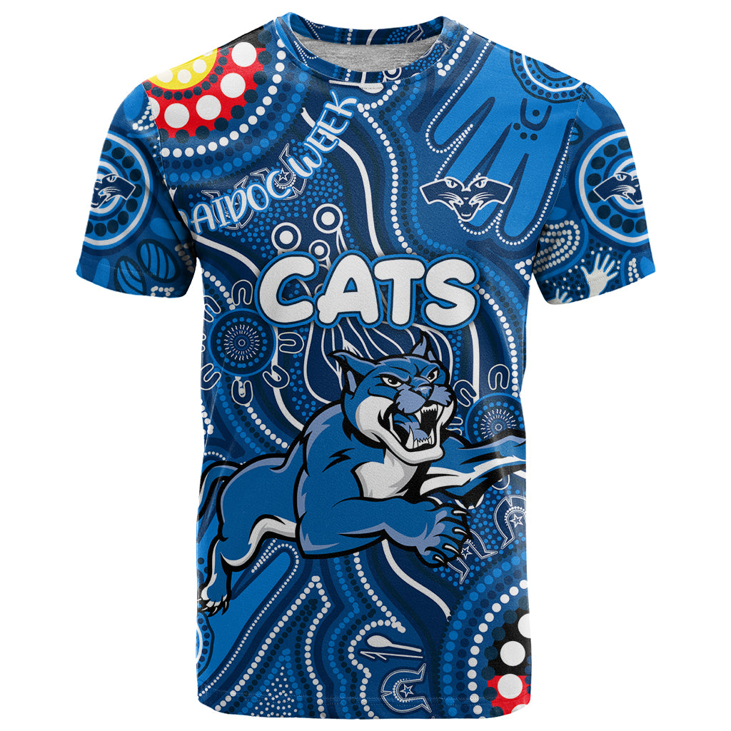 Personalised NAIDOC Week 2024 Geelong Cats T Shirt Australian Aboriginal Hand Painting - Vibe Hoodie Shop