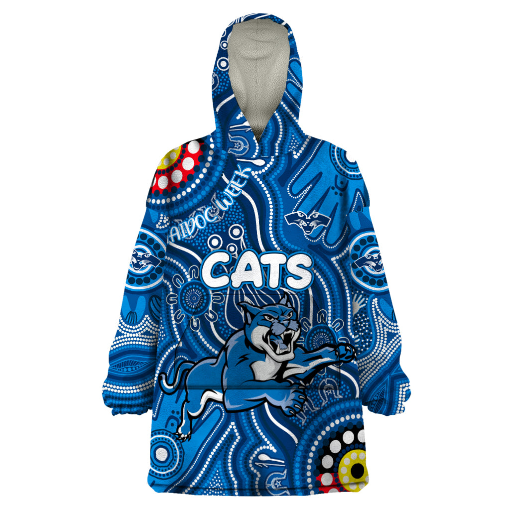 Personalised NAIDOC Week 2024 Geelong Cats Wearable Blanket Hoodie Australian Aboriginal Hand Painting - Vibe Hoodie Shop