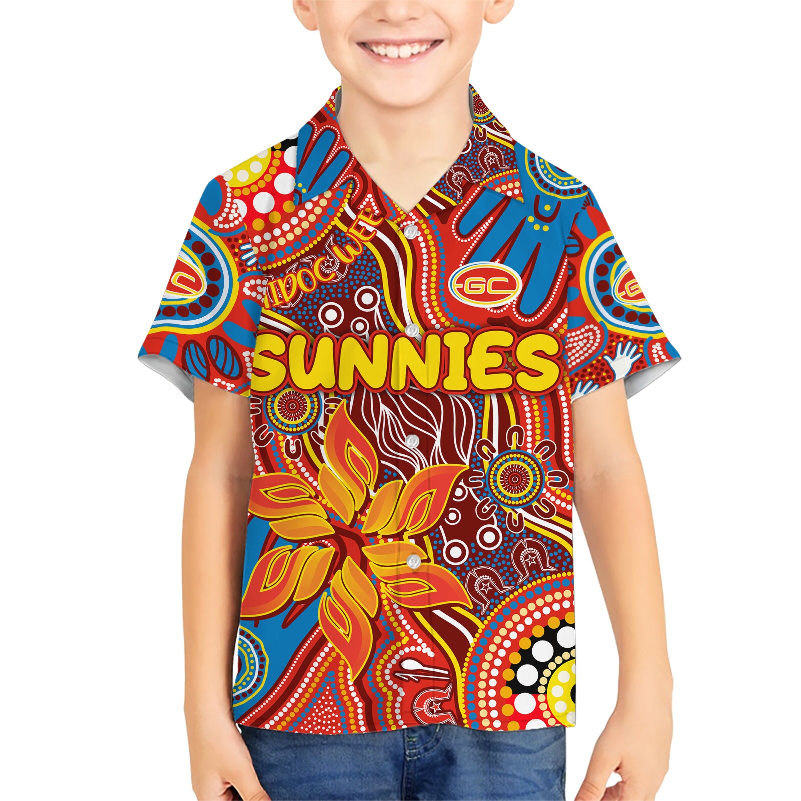 Personalised NAIDOC Week 2024 Gold Coast Suns Hawaiian Shirt Australian Aboriginal Hand Painting - Vibe Hoodie Shop