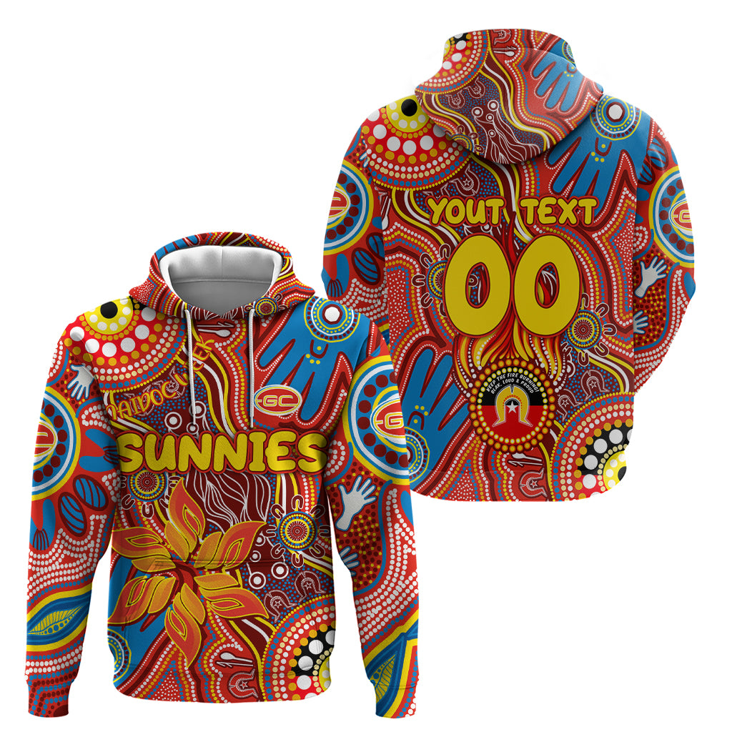 Personalised NAIDOC Week 2024 Gold Coast Suns Hoodie Australian Aboriginal Hand Painting - Vibe Hoodie Shop