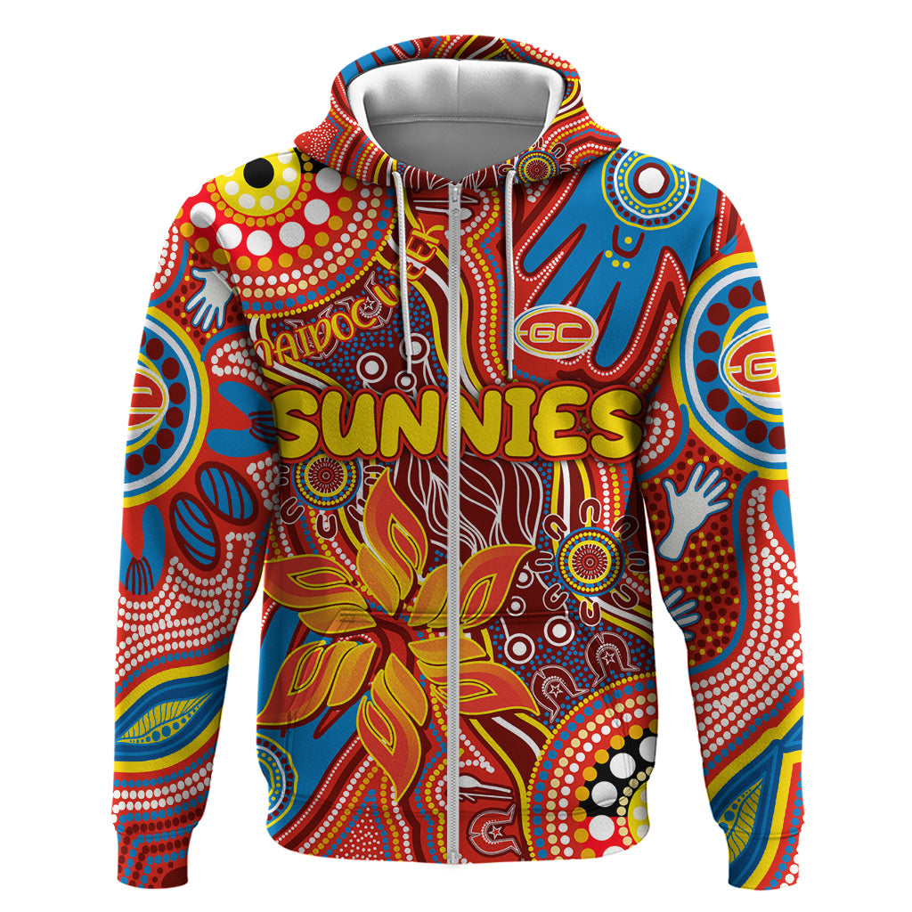 Personalised NAIDOC Week 2024 Gold Coast Suns Hoodie Australian Aboriginal Hand Painting - Vibe Hoodie Shop