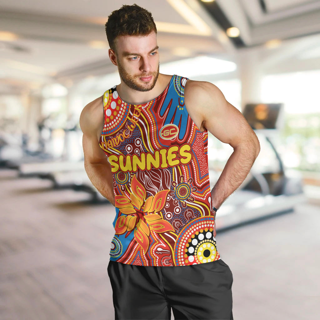 Personalised NAIDOC Week 2024 Gold Coast Suns Men Tank Top Australian Aboriginal Hand Painting - Vibe Hoodie Shop