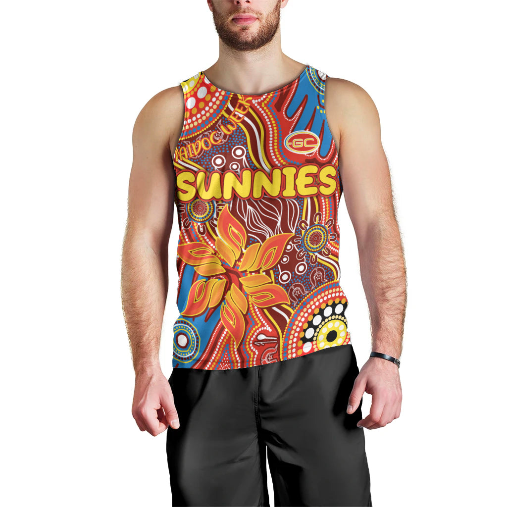 Personalised NAIDOC Week 2024 Gold Coast Suns Men Tank Top Australian Aboriginal Hand Painting - Vibe Hoodie Shop