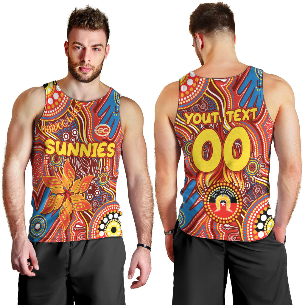 Personalised NAIDOC Week 2024 Gold Coast Suns Men Tank Top Australian Aboriginal Hand Painting - Vibe Hoodie Shop