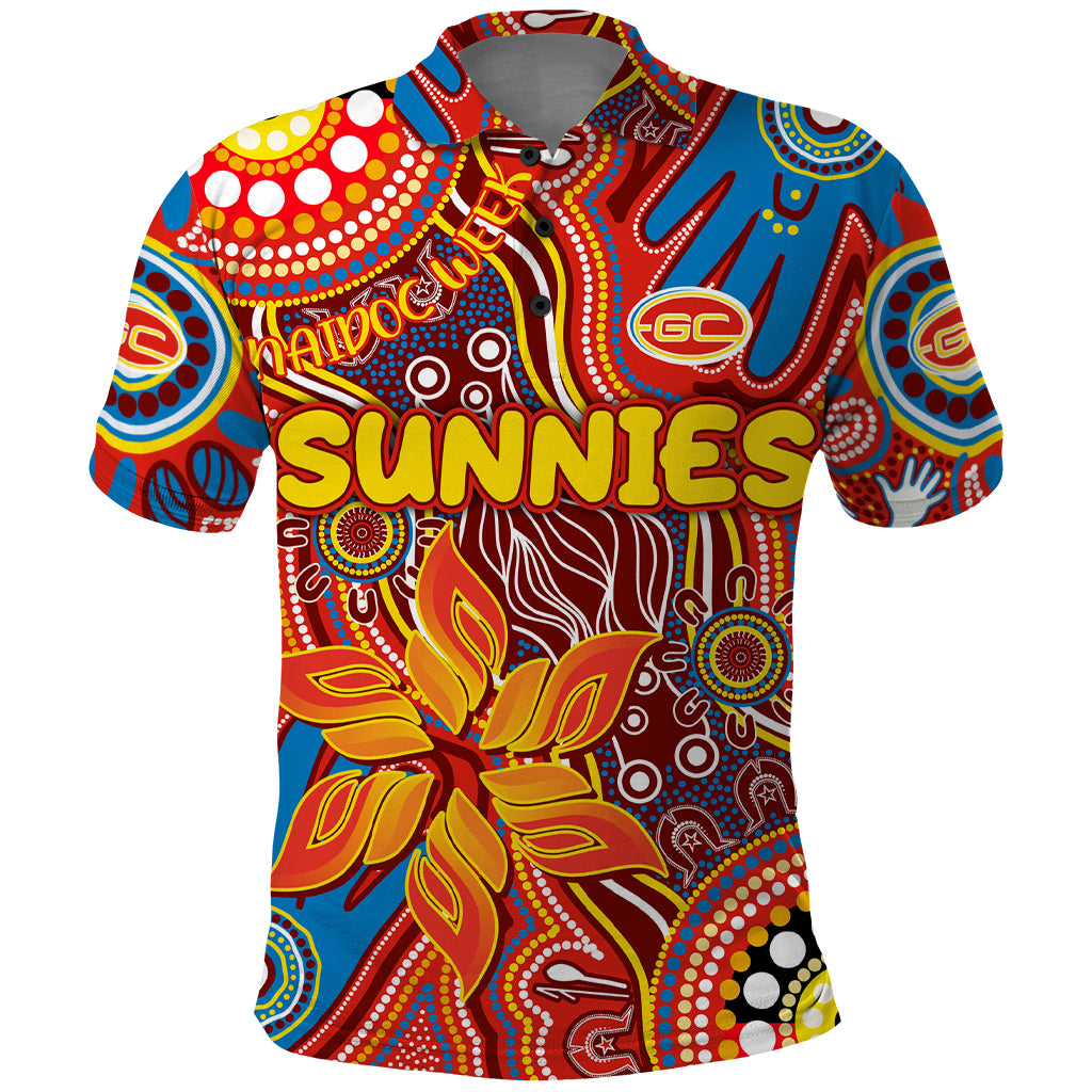 Personalised NAIDOC Week 2024 Gold Coast Suns Polo Shirt Australian Aboriginal Hand Painting - Vibe Hoodie Shop