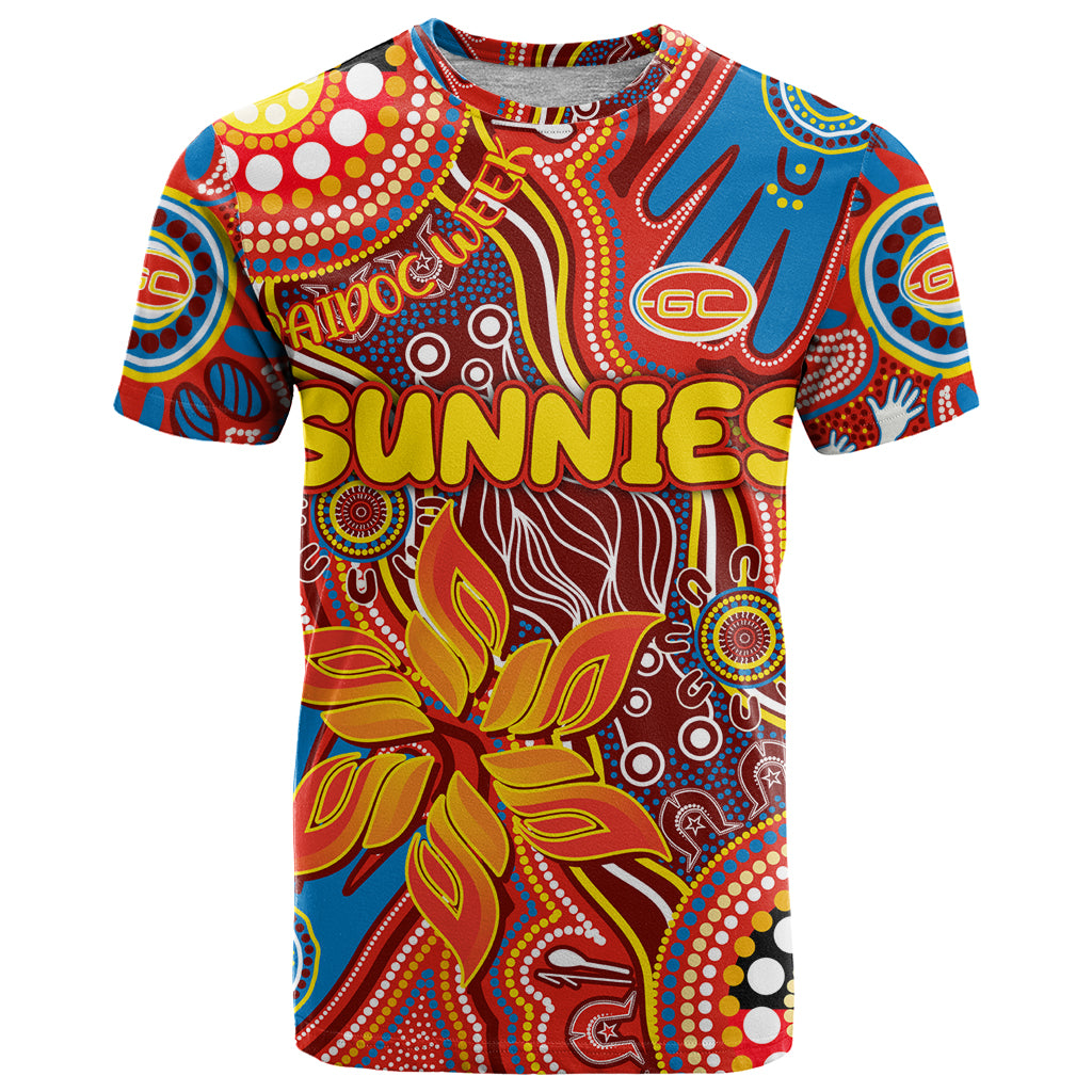 Personalised NAIDOC Week 2024 Gold Coast Suns T Shirt Australian Aboriginal Hand Painting - Vibe Hoodie Shop