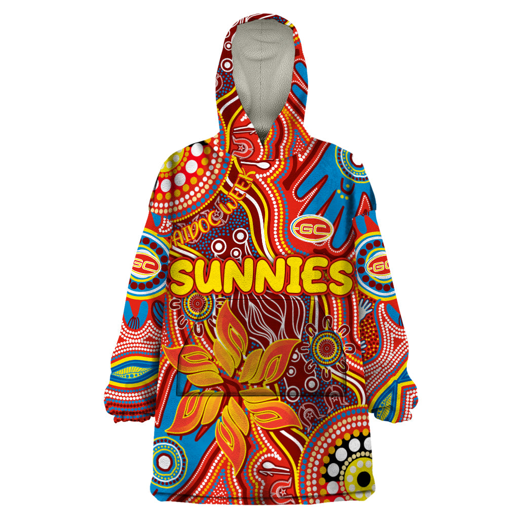 Personalised NAIDOC Week 2024 Gold Coast Suns Wearable Blanket Hoodie Australian Aboriginal Hand Painting - Vibe Hoodie Shop