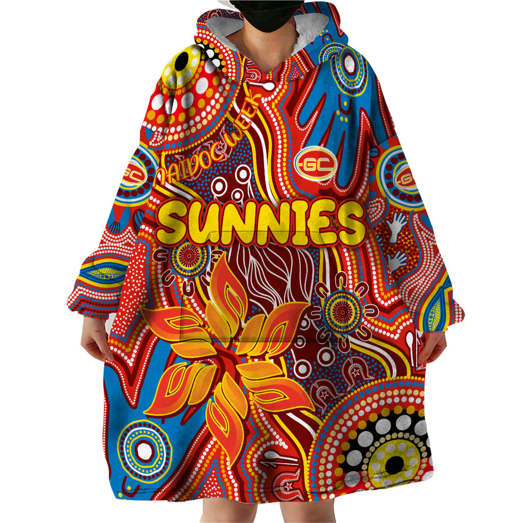 Personalised NAIDOC Week 2024 Gold Coast Suns Wearable Blanket Hoodie Australian Aboriginal Hand Painting - Vibe Hoodie Shop