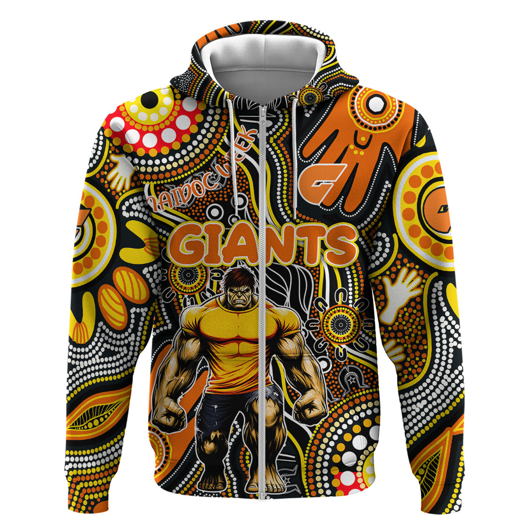 Personalised NAIDOC Week 2024 GWS Giants Hoodie Australian Aboriginal Hand Painting - Vibe Hoodie Shop