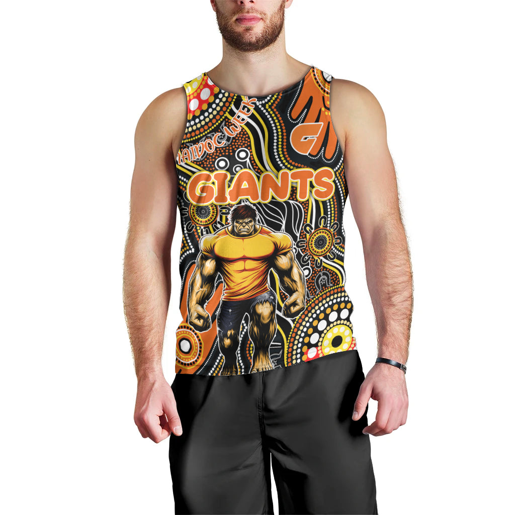 Personalised NAIDOC Week 2024 GWS Giants Men Tank Top Australian Aboriginal Hand Painting - Vibe Hoodie Shop