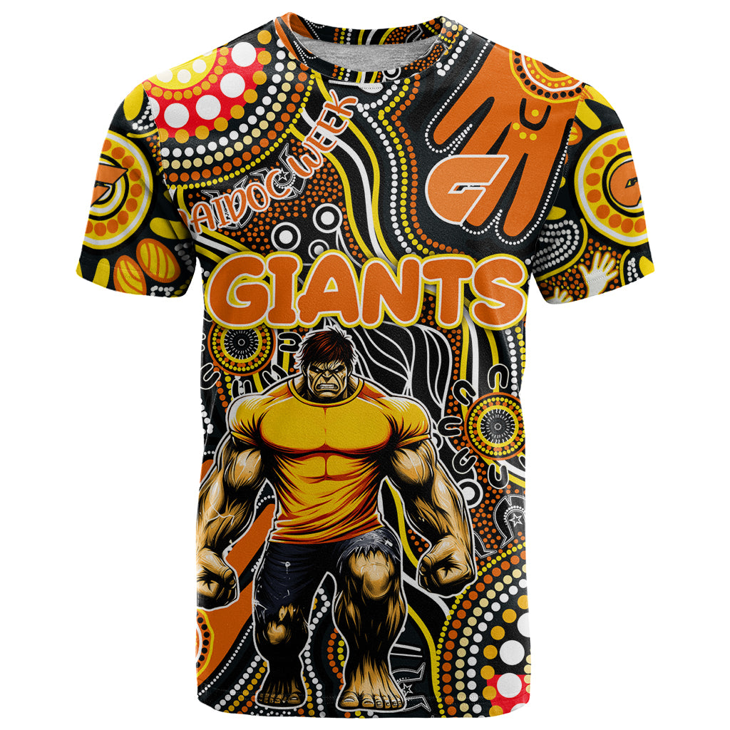 Personalised NAIDOC Week 2024 GWS Giants T Shirt Australian Aboriginal Hand Painting - Vibe Hoodie Shop