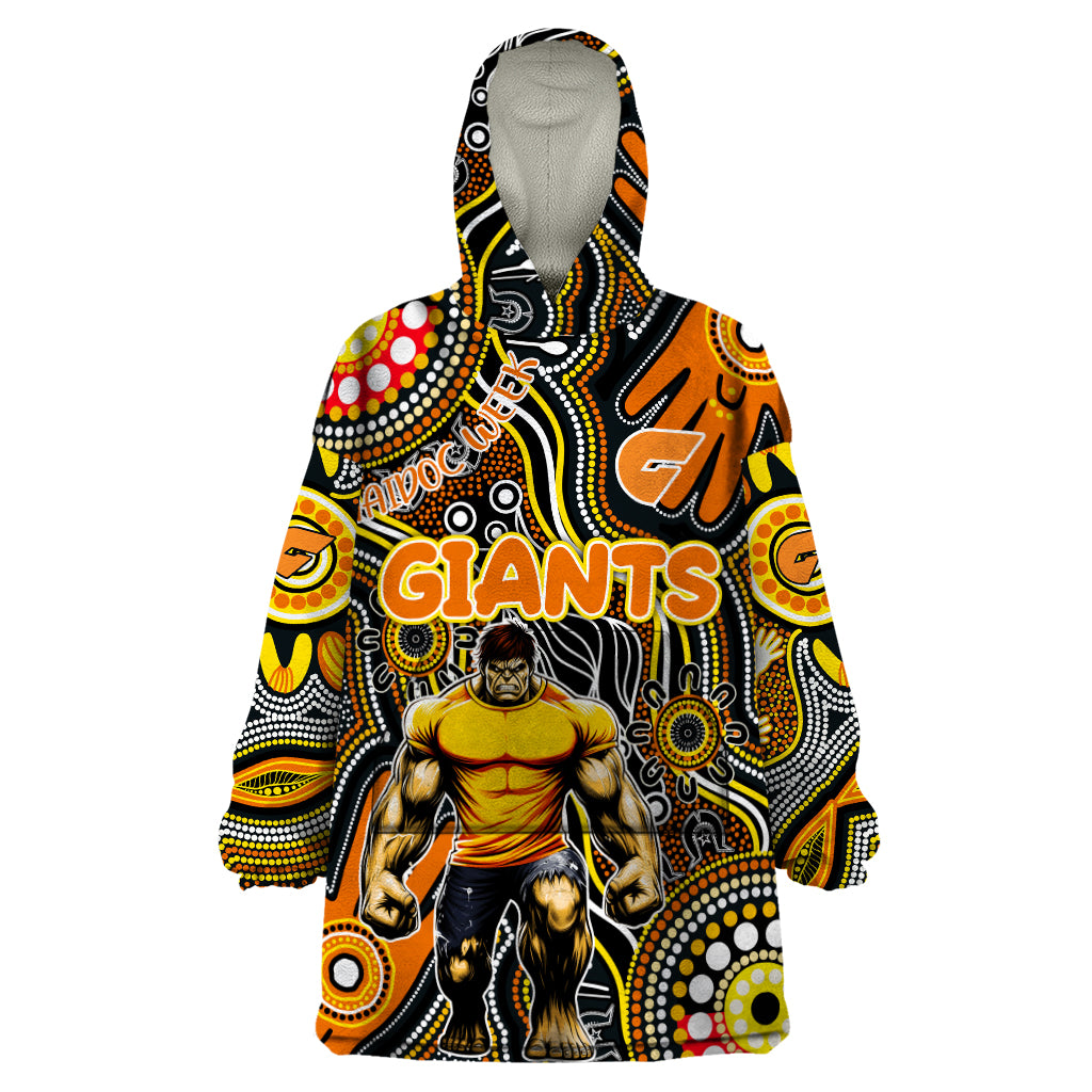 Personalised NAIDOC Week 2024 GWS Giants Wearable Blanket Hoodie Australian Aboriginal Hand Painting - Vibe Hoodie Shop