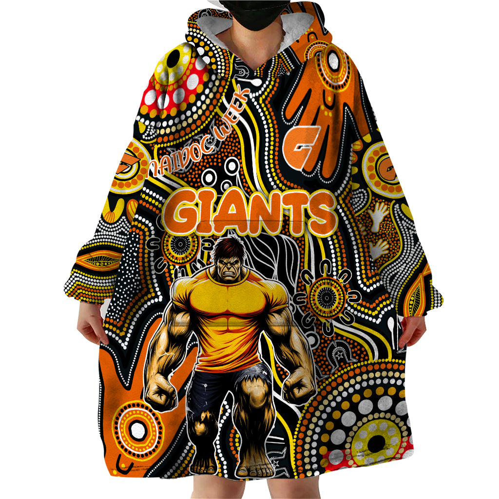 Personalised NAIDOC Week 2024 GWS Giants Wearable Blanket Hoodie Australian Aboriginal Hand Painting - Vibe Hoodie Shop