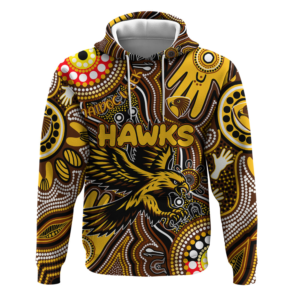 Personalised NAIDOC Week 2024 Hawthorn Hawks Hoodie Australian Aboriginal Hand Painting - Vibe Hoodie Shop