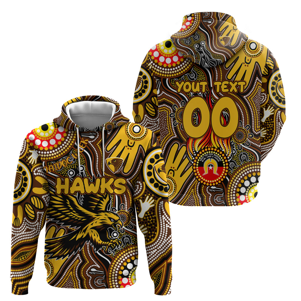 Personalised NAIDOC Week 2024 Hawthorn Hawks Hoodie Australian Aboriginal Hand Painting - Vibe Hoodie Shop