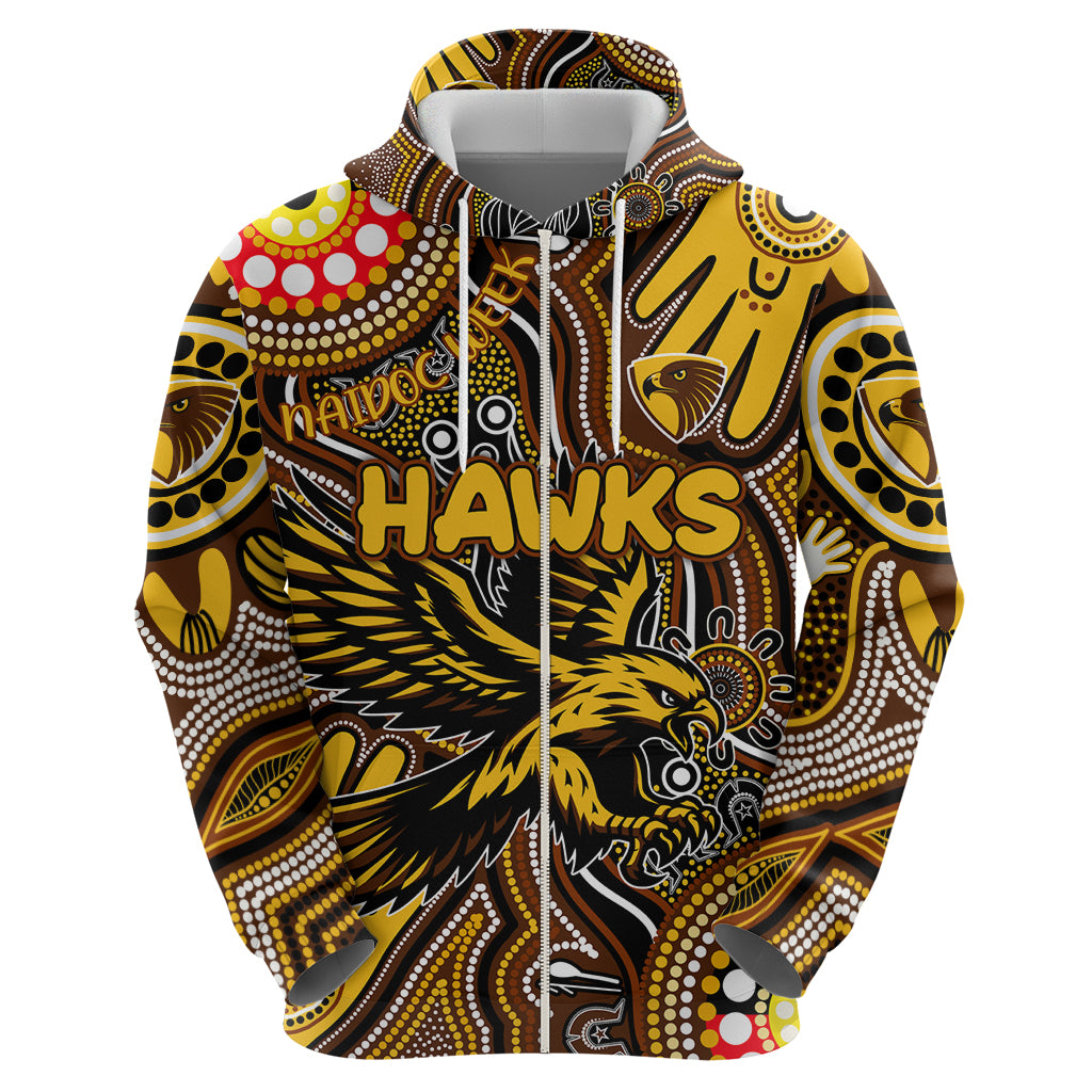 Personalised NAIDOC Week 2024 Hawthorn Hawks Hoodie Australian Aboriginal Hand Painting - Vibe Hoodie Shop