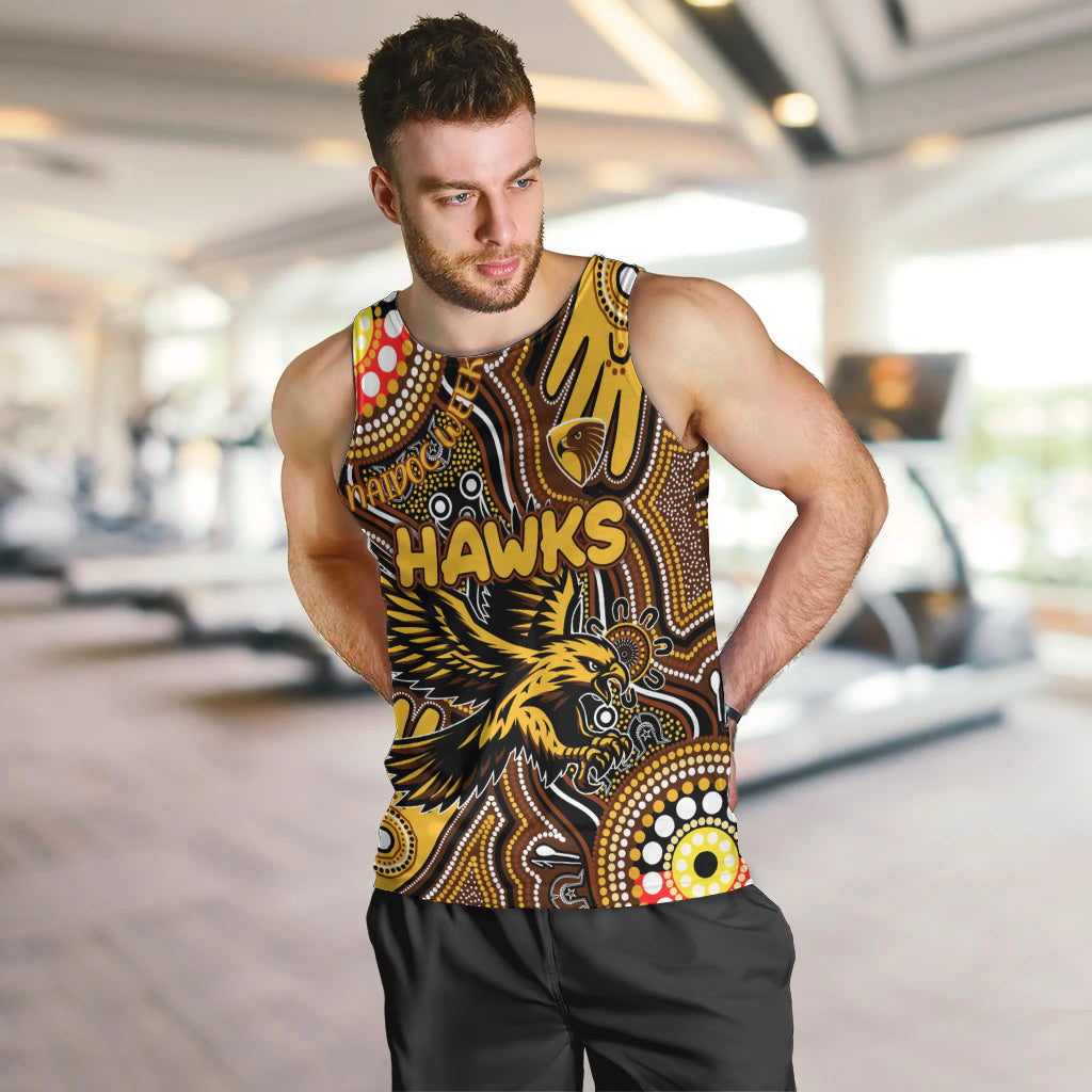 Personalised NAIDOC Week 2024 Hawthorn Hawks Men Tank Top Australian Aboriginal Hand Painting - Vibe Hoodie Shop