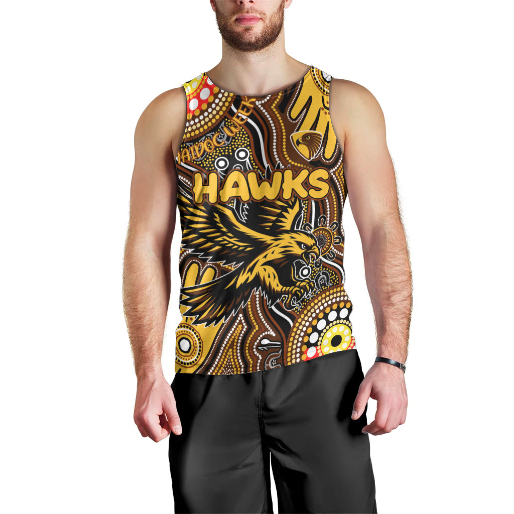 Personalised NAIDOC Week 2024 Hawthorn Hawks Men Tank Top Australian Aboriginal Hand Painting - Vibe Hoodie Shop