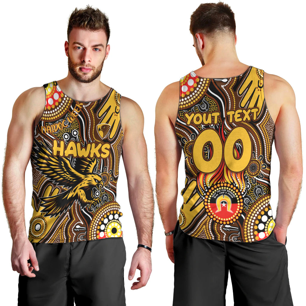 Personalised NAIDOC Week 2024 Hawthorn Hawks Men Tank Top Australian Aboriginal Hand Painting - Vibe Hoodie Shop