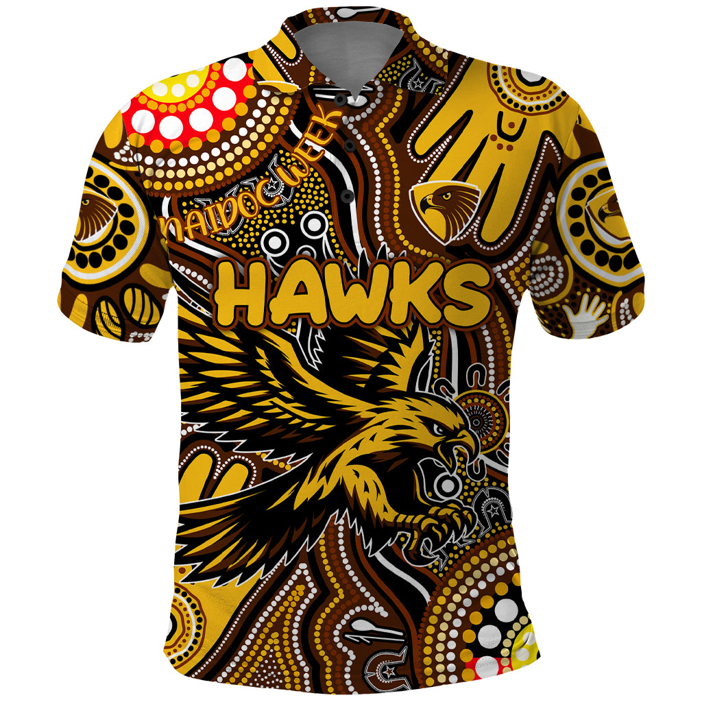 Personalised NAIDOC Week 2024 Hawthorn Hawks Polo Shirt Australian Aboriginal Hand Painting - Vibe Hoodie Shop