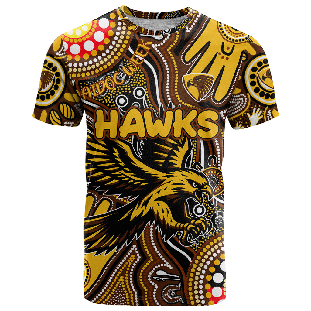 Personalised NAIDOC Week 2024 Hawthorn Hawks T Shirt Australian Aboriginal Hand Painting - Vibe Hoodie Shop