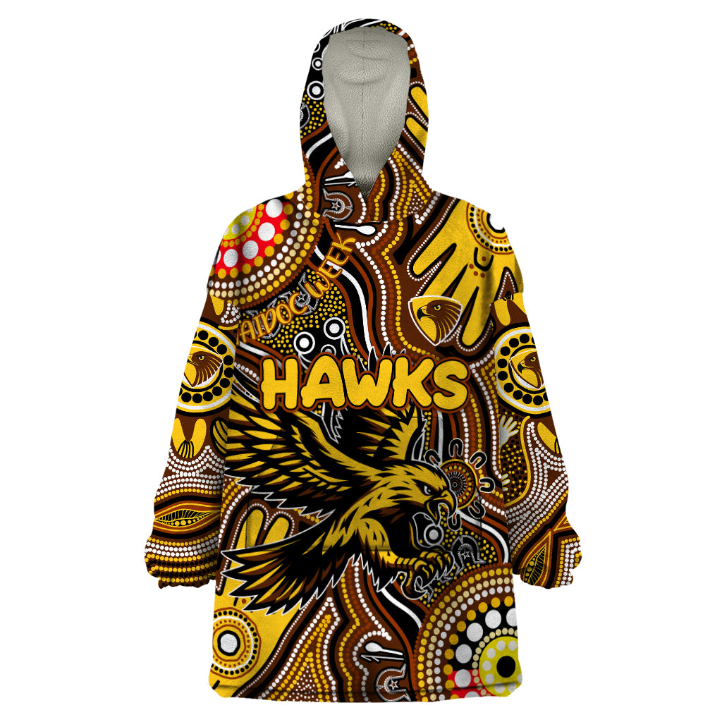 Personalised NAIDOC Week 2024 Hawthorn Hawks Wearable Blanket Hoodie Australian Aboriginal Hand Painting - Vibe Hoodie Shop