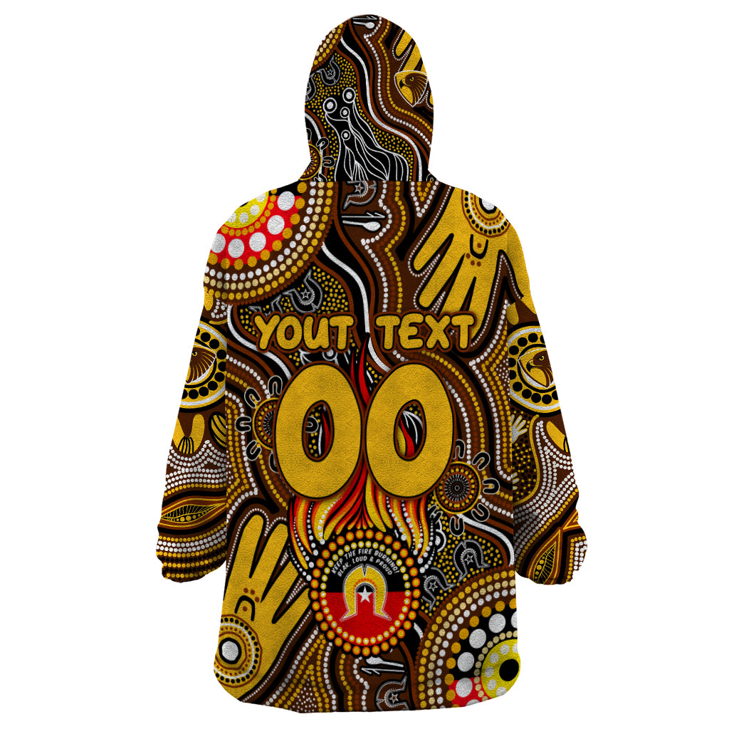 Personalised NAIDOC Week 2024 Hawthorn Hawks Wearable Blanket Hoodie Australian Aboriginal Hand Painting - Vibe Hoodie Shop