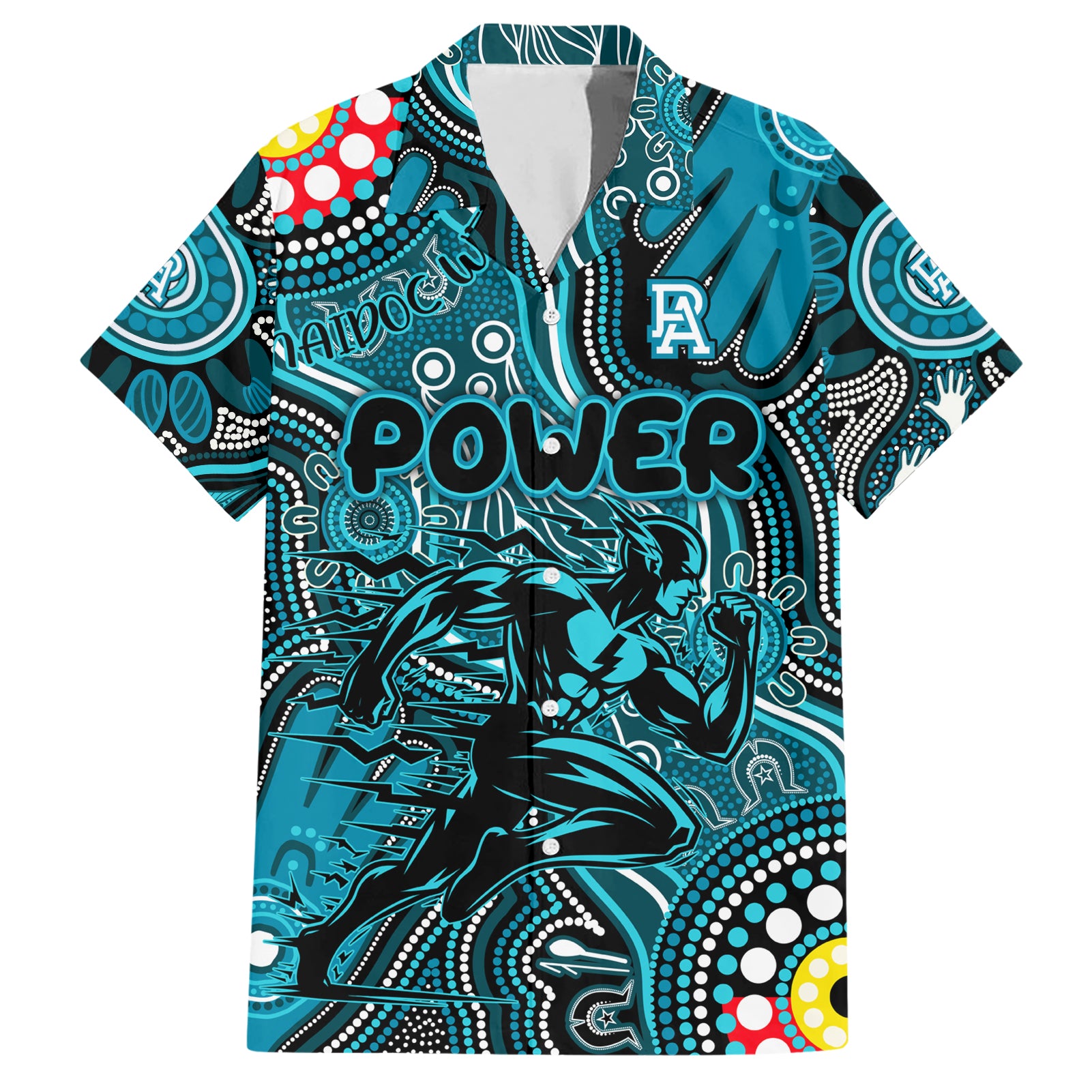 Personalised NAIDOC Week 2024 Port Adelaide Power Hawaiian Shirt Australian Aboriginal Hand Painting - Vibe Hoodie Shop