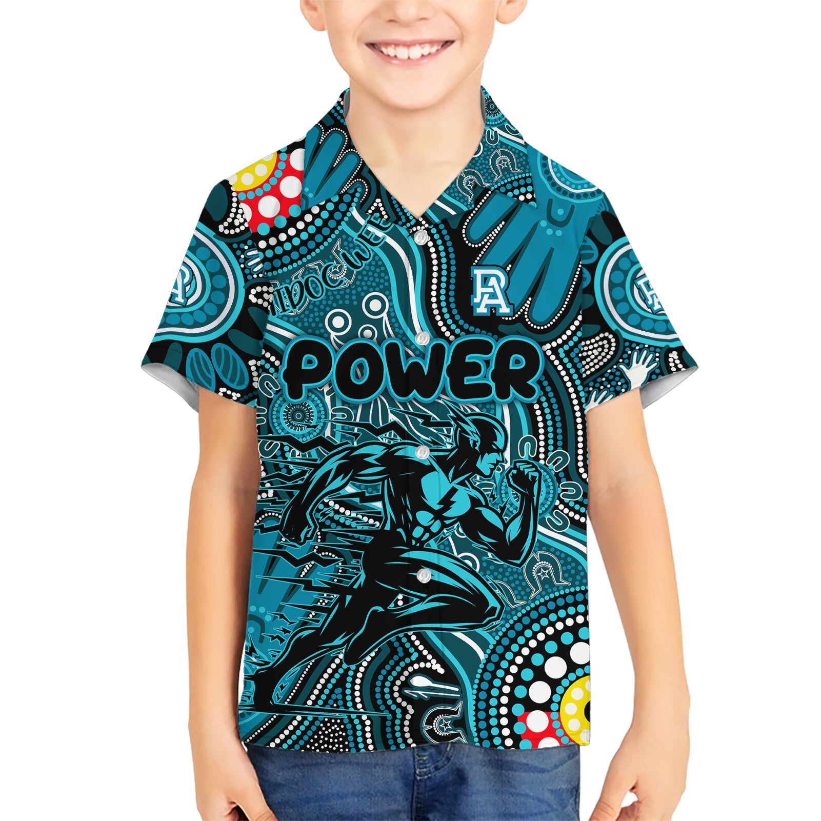 Personalised NAIDOC Week 2024 Port Adelaide Power Hawaiian Shirt Australian Aboriginal Hand Painting - Vibe Hoodie Shop