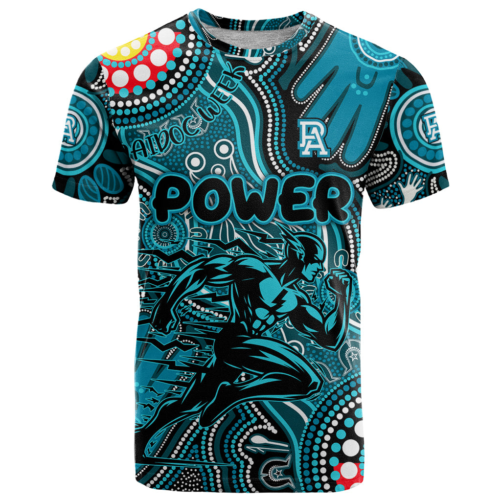 Personalised NAIDOC Week 2024 Port Adelaide Power T Shirt Australian Aboriginal Hand Painting - Vibe Hoodie Shop