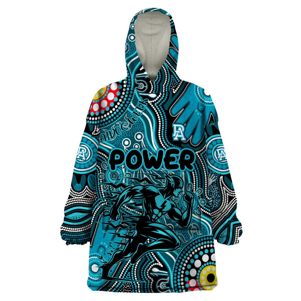 Personalised NAIDOC Week 2024 Port Adelaide Power Wearable Blanket Hoodie Australian Aboriginal Hand Painting - Vibe Hoodie Shop