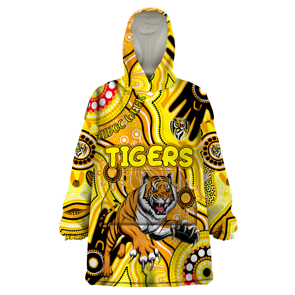 Personalised NAIDOC Week 2024 Richmond Tiger Wearable Blanket Hoodie Australian Aboriginal Hand Painting - Vibe Hoodie Shop