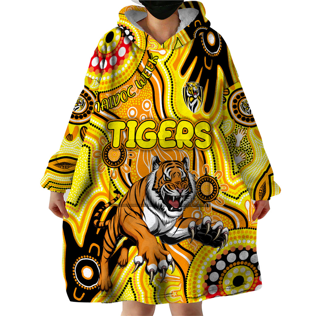 Personalised NAIDOC Week 2024 Richmond Tiger Wearable Blanket Hoodie Australian Aboriginal Hand Painting - Vibe Hoodie Shop