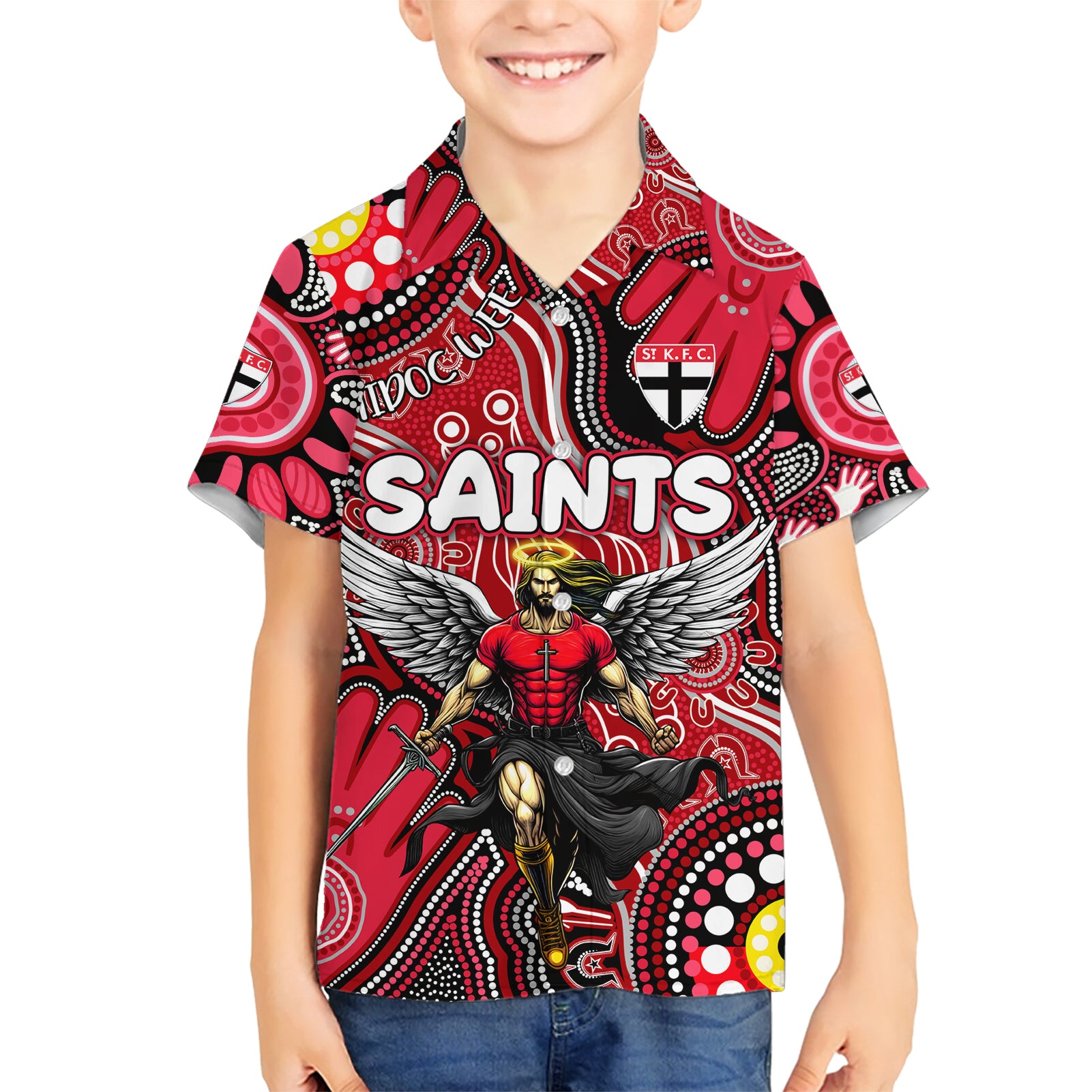 Personalised NAIDOC Week 2024 St Kilda Saints Hawaiian Shirt Australian Aboriginal Hand Painting - Vibe Hoodie Shop