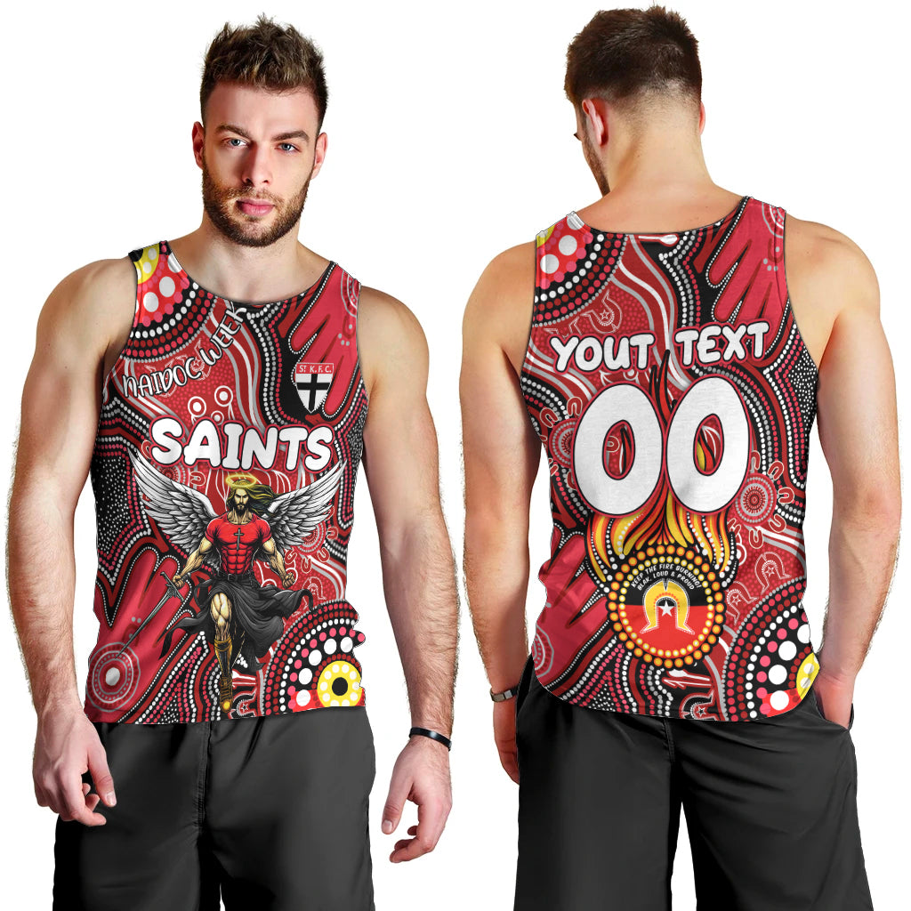 Personalised NAIDOC Week 2024 St Kilda Saints Men Tank Top Australian Aboriginal Hand Painting - Vibe Hoodie Shop