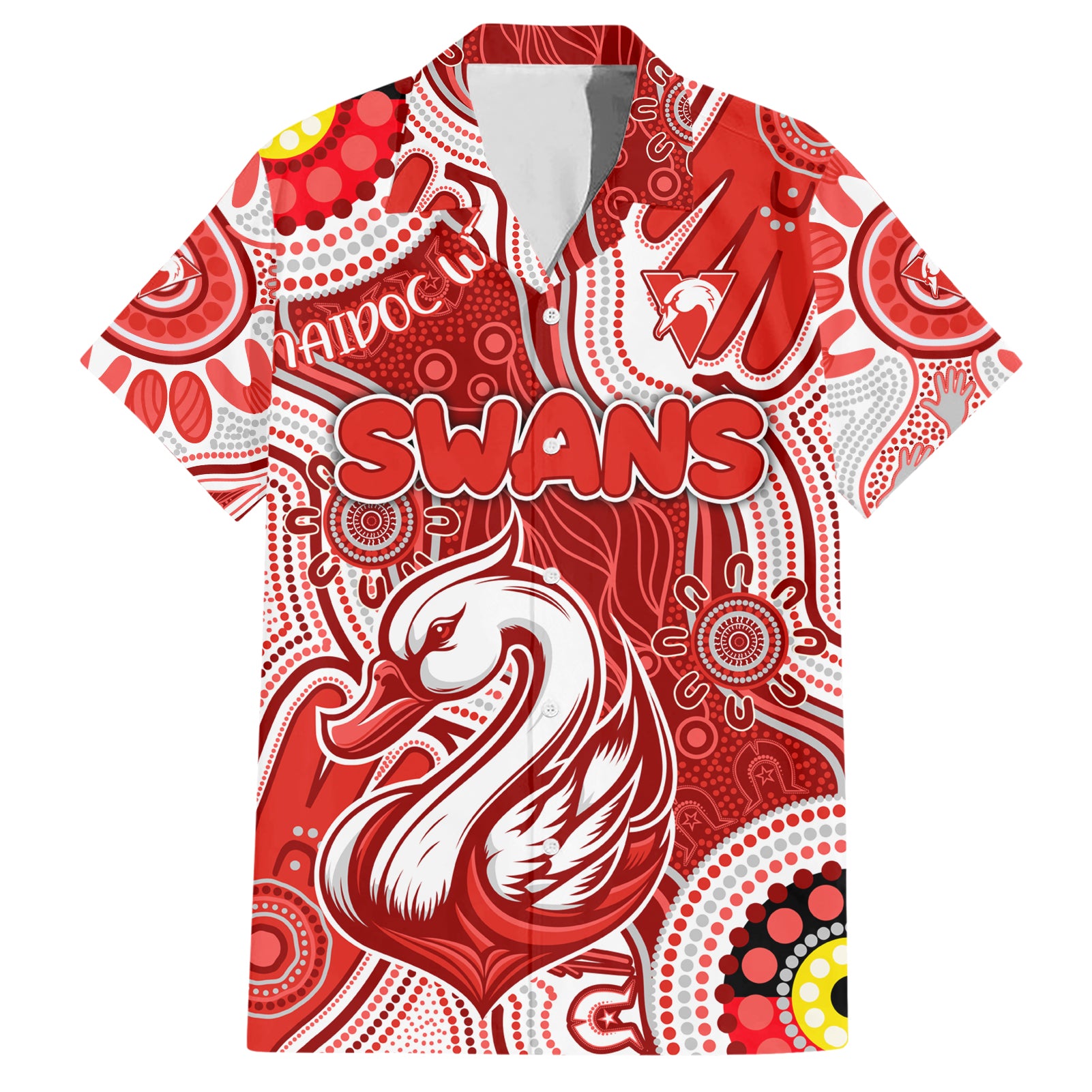 Personalised NAIDOC Week 2024 Sydney Swans Hawaiian Shirt Australian Aboriginal Hand Painting - Vibe Hoodie Shop