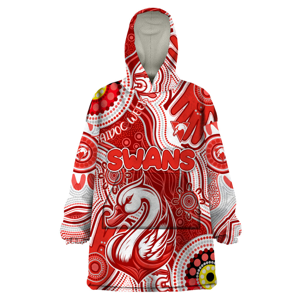 Personalised NAIDOC Week 2024 Sydney Swans Wearable Blanket Hoodie Australian Aboriginal Hand Painting - Vibe Hoodie Shop