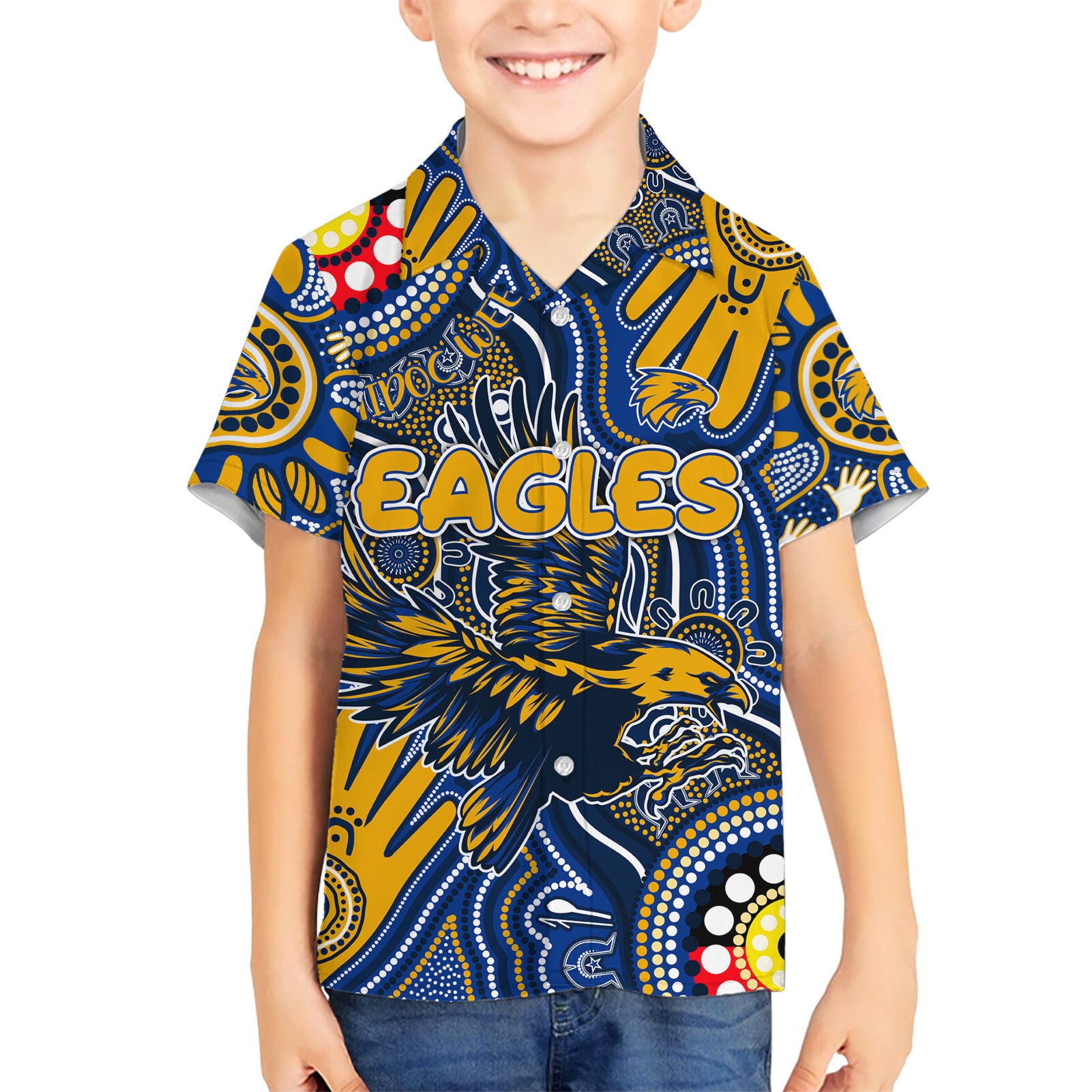 Personalised NAIDOC Week 2024 West Coast Eagles Hawaiian Shirt Australian Aboriginal Hand Painting - Vibe Hoodie Shop