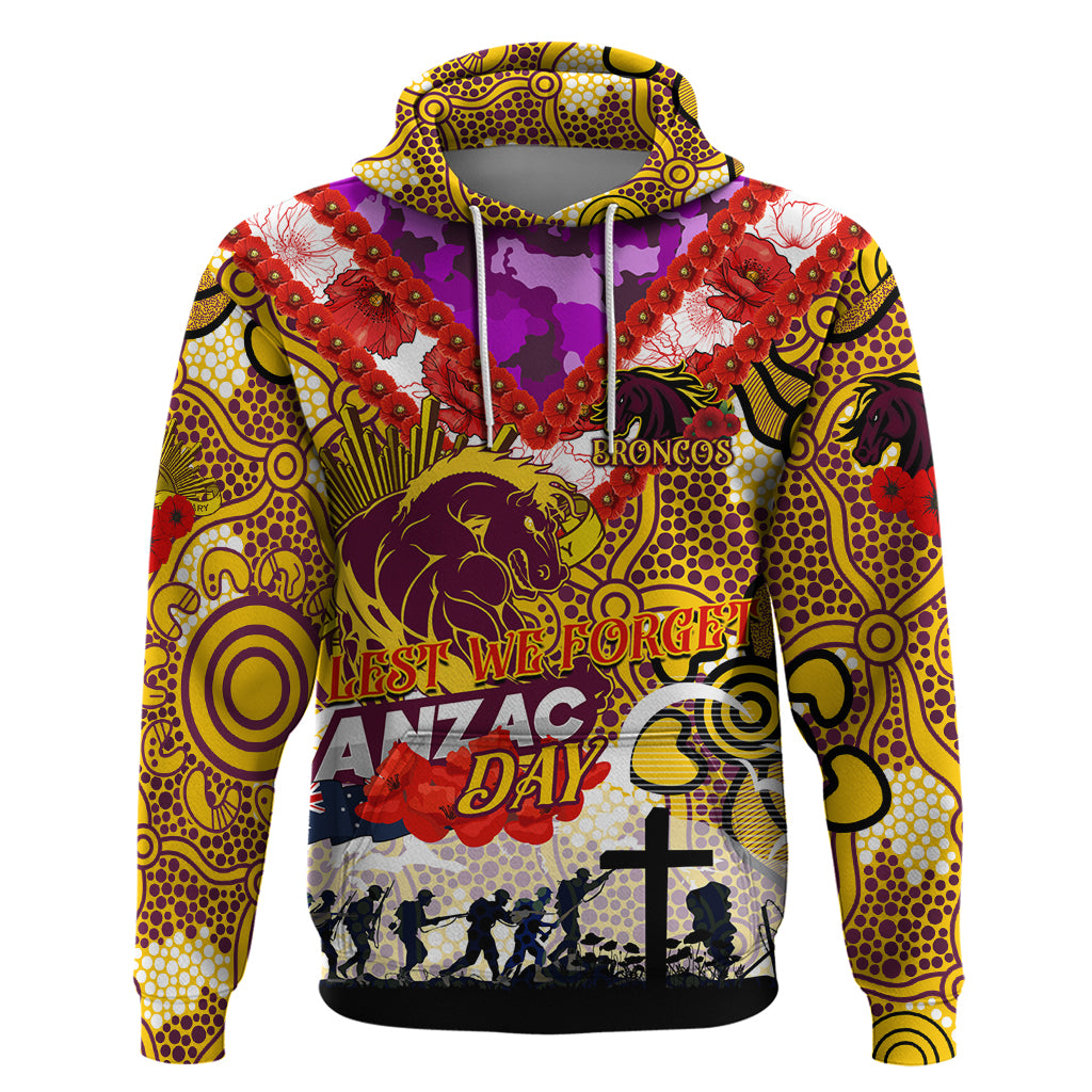 Personalised Broncos ANZAC Day Hoodie Aboriginal Rising Sun - Vibe Hoodie Shop