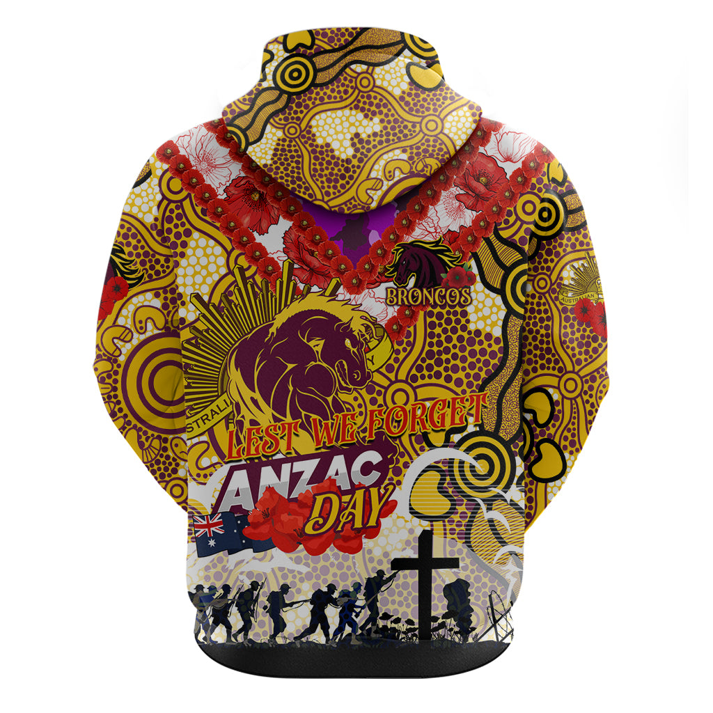 Personalised Broncos ANZAC Day Hoodie Aboriginal Rising Sun - Vibe Hoodie Shop