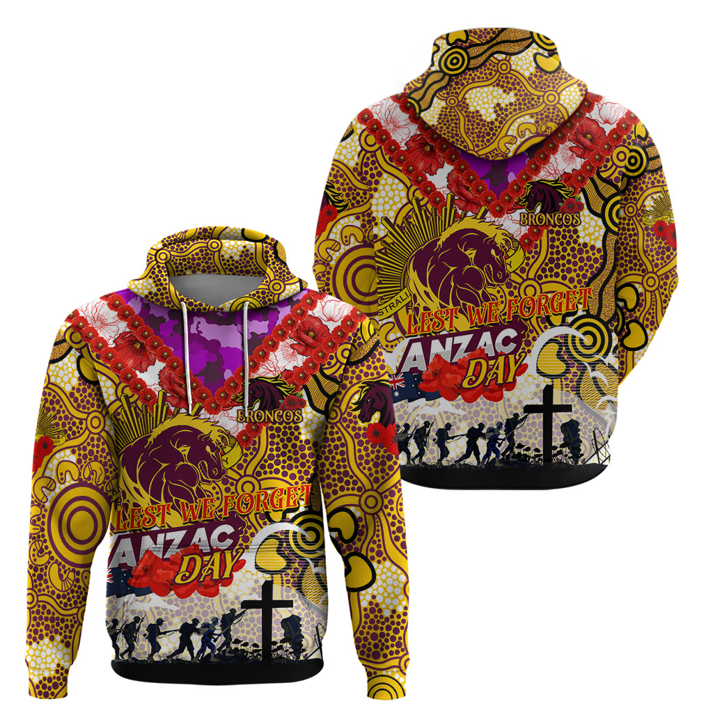 Personalised Broncos ANZAC Day Hoodie Aboriginal Rising Sun - Vibe Hoodie Shop