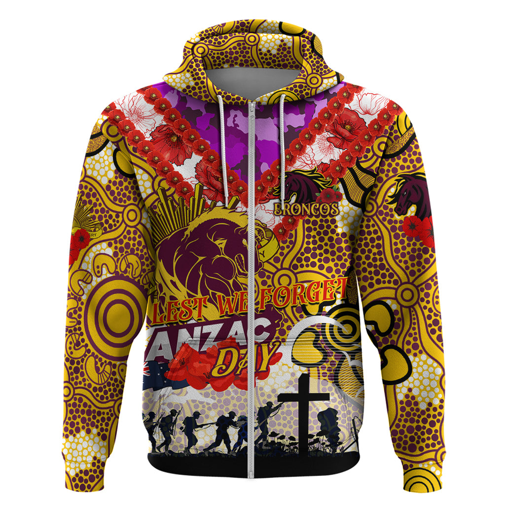 Personalised Broncos ANZAC Day Hoodie Aboriginal Rising Sun - Vibe Hoodie Shop