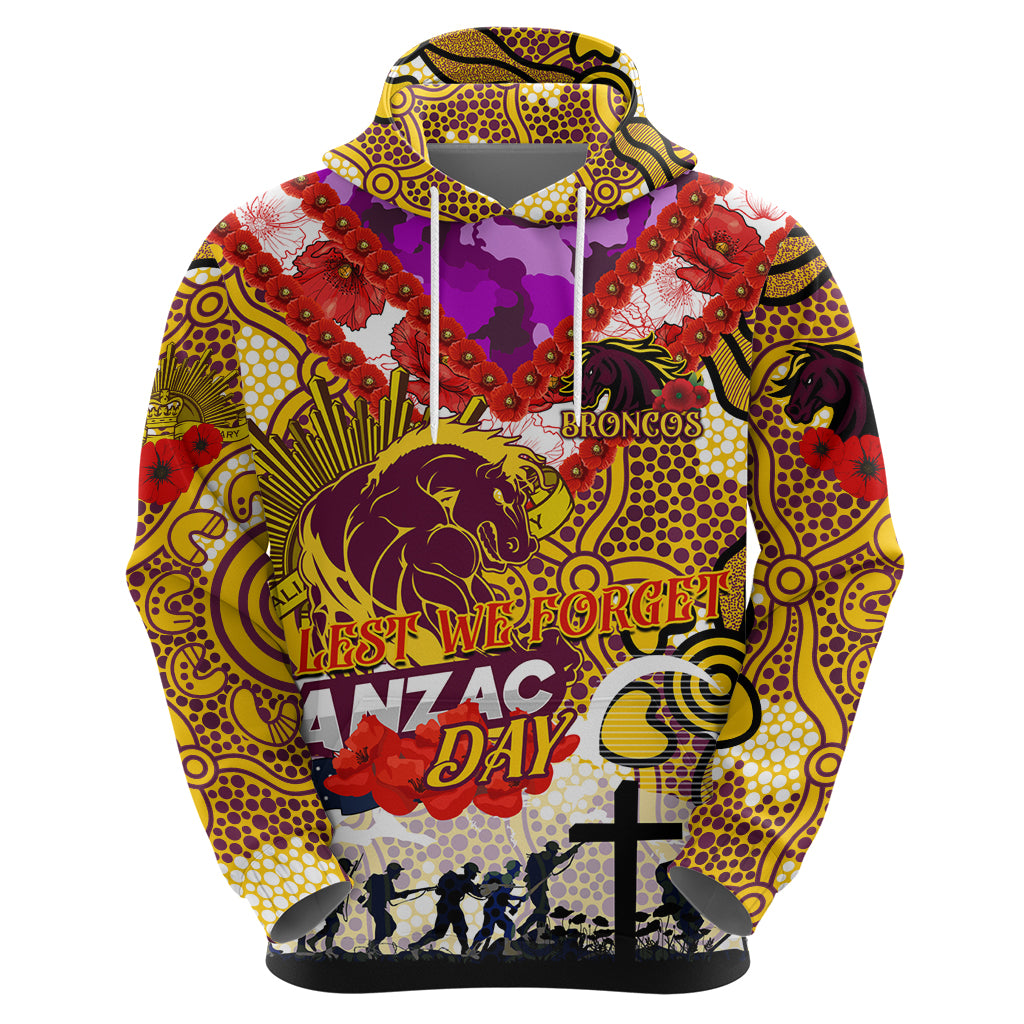 Personalised Broncos ANZAC Day Hoodie Aboriginal Rising Sun - Vibe Hoodie Shop
