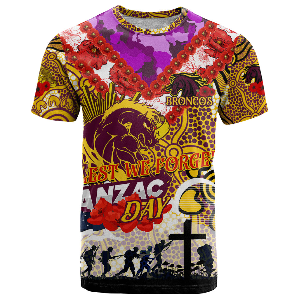 Personalised Broncos ANZAC Day T Shirt Aboriginal Rising Sun - Vibe Hoodie Shop