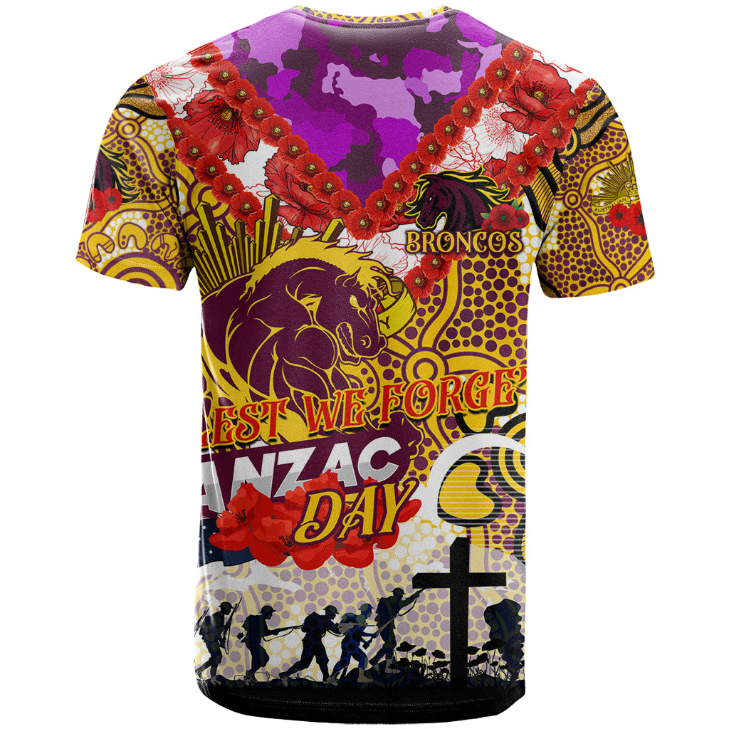 Personalised Broncos ANZAC Day T Shirt Aboriginal Rising Sun - Vibe Hoodie Shop