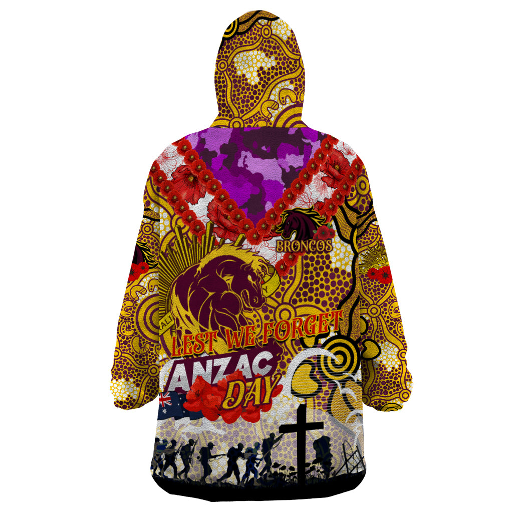 Personalised Broncos ANZAC Day Wearable Blanket Hoodie Aboriginal Rising Sun - Vibe Hoodie Shop