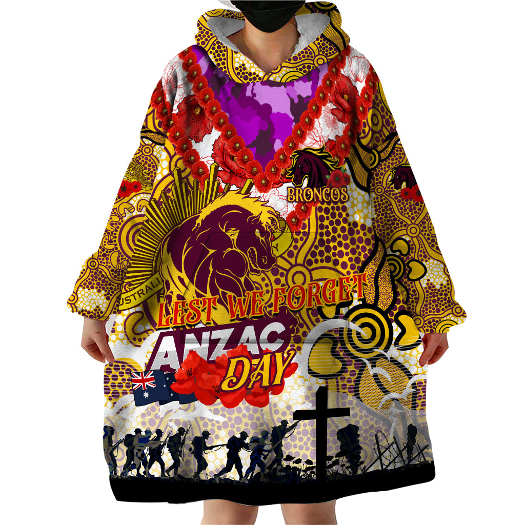 Personalised Broncos ANZAC Day Wearable Blanket Hoodie Aboriginal Rising Sun - Vibe Hoodie Shop