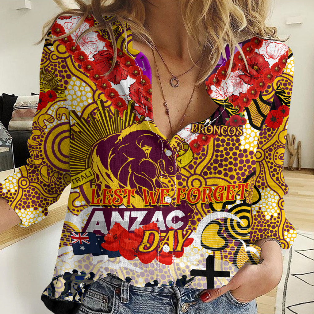 Personalised Broncos ANZAC Day Women Casual Shirt Aboriginal Rising Sun - Vibe Hoodie Shop