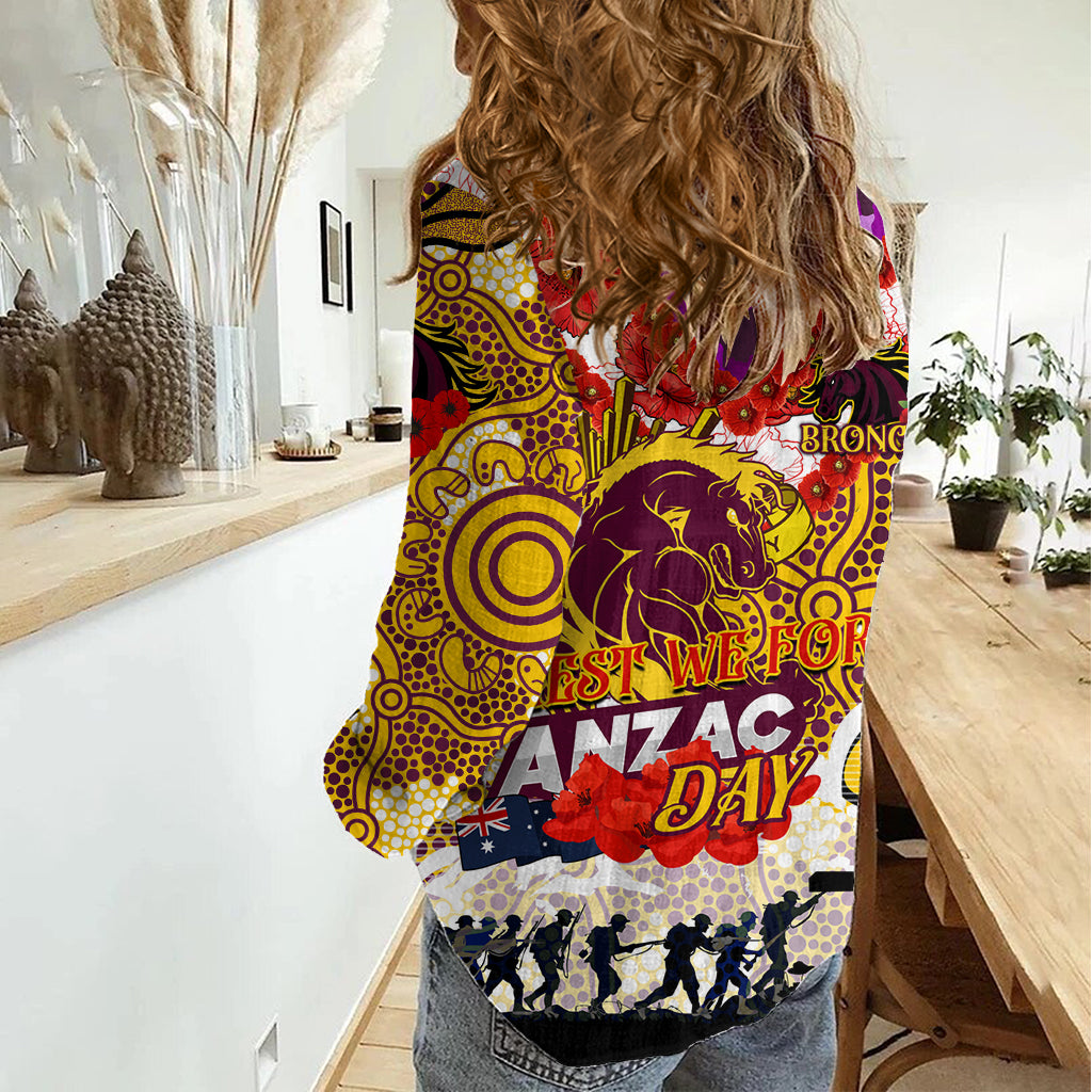Personalised Broncos ANZAC Day Women Casual Shirt Aboriginal Rising Sun - Vibe Hoodie Shop